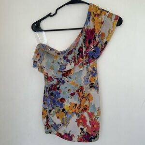 Forever 21 silky one shoulder abstract flowered blouse (s)
